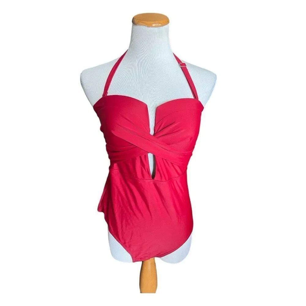 NWT Womens VIJIV Vision For Innovation Red Halter Tummy Control Swimsuit - Sz L